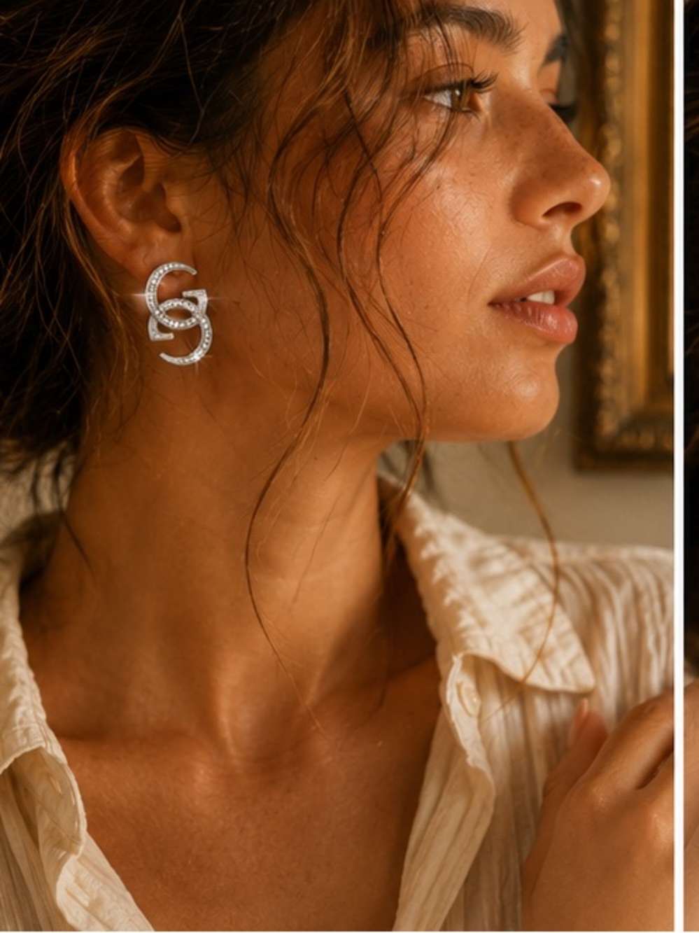 Luxe Silver Crystal Interlocking G Stud Earrings